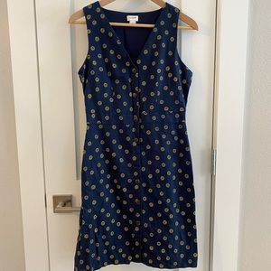 J. Crew Navy Sleeveless Button-Front Dress with Yellow Dot Print